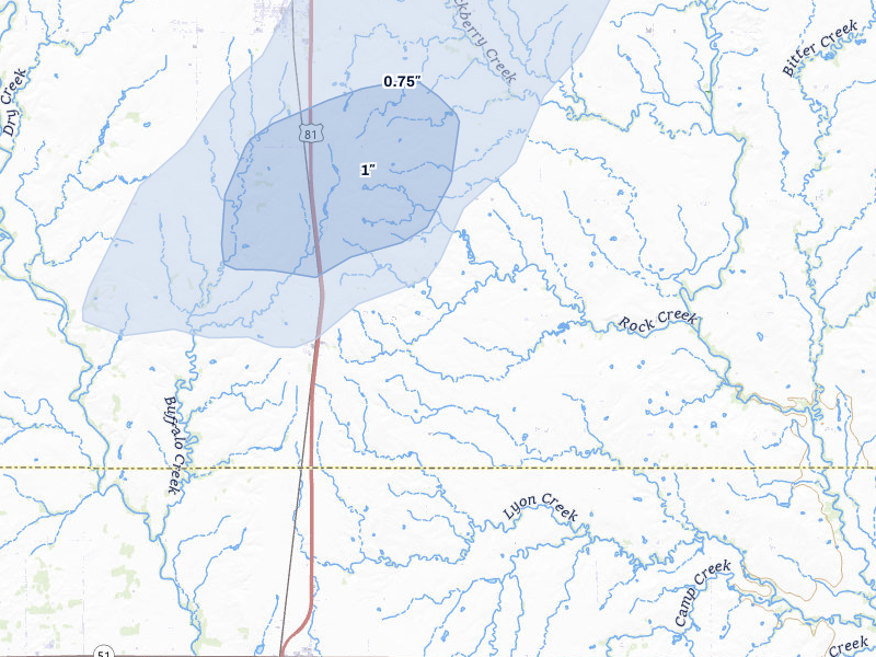 NEXRAD radar-signature map of the hail storm over Bison, OK on Apr 1, 2026