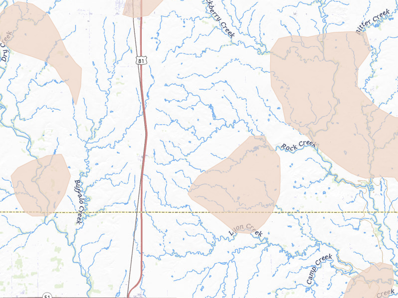 Radar-estimated hail-size map of the storm over Bison, OK on May 22, 2026