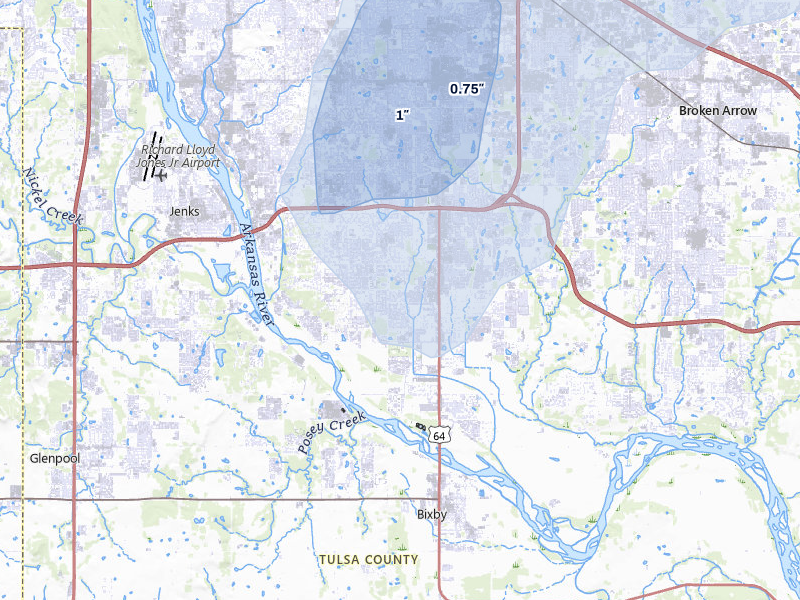 NEXRAD radar-signature map of the hail over Bixby, OK