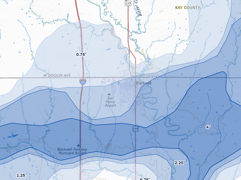 NEXRAD radar-signature map of the hail over Blackwell, OK
