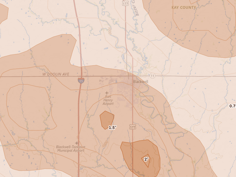 Radar-estimated hail-size map of the storm over Blackwell, OK