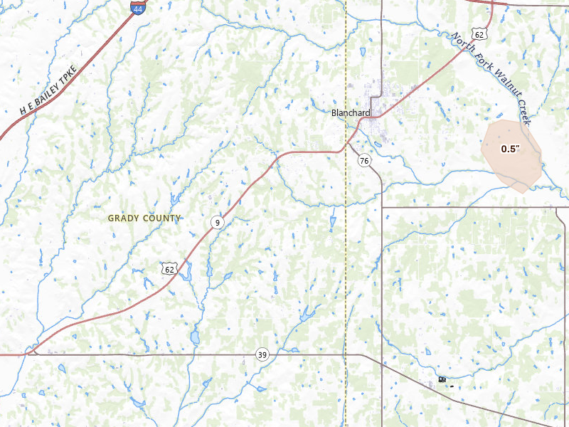 Radar-estimated hail-size map of the storm over Blanchard, OK