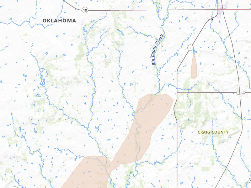 Radar-estimated hail-size map of the storm over Bluejacket, OK on Mar 6, 2026