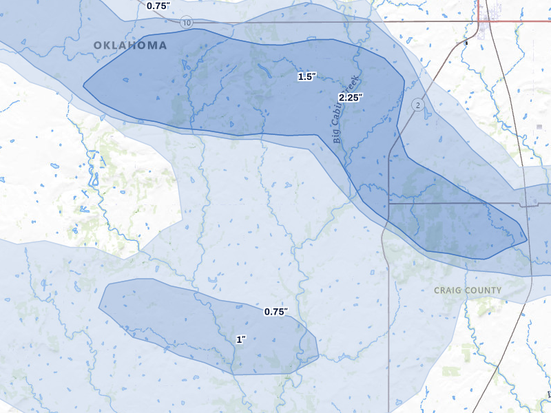 NEXRAD radar-signature map of the hail storm over Bluejacket, OK on May 4, 2026