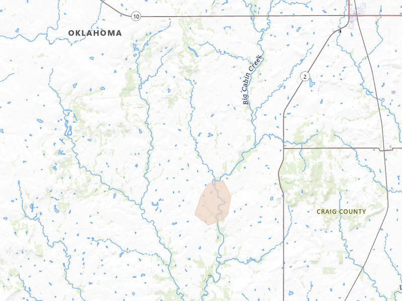 Radar-estimated hail-size map of the storm over Bluejacket, OK on May 18, 2026