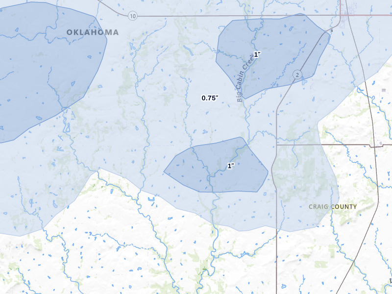 NEXRAD radar-signature map of the hail storm over Bluejacket, OK on Jun 26, 2026