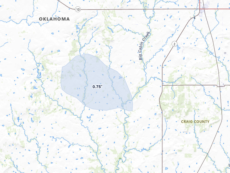 NEXRAD radar-signature map of the hail over Bluejacket, OK
