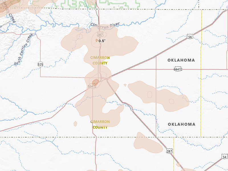Radar-estimated hail-size map of the storm over Boise City, OK on May 21, 2026