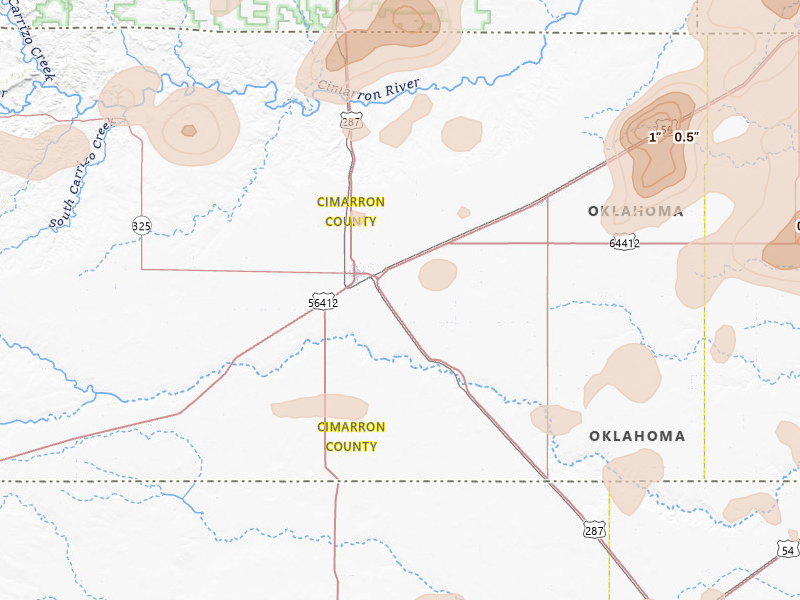 Radar-estimated hail-size map of the storm over Boise City, OK on Jun 12, 2026