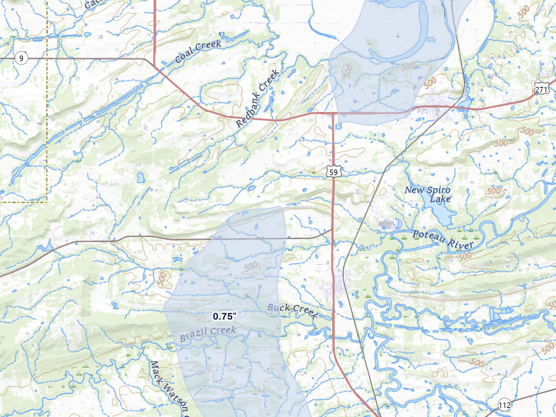NEXRAD radar-signature map of the hail storm over Bokoshe, OK on Mar 6, 2026