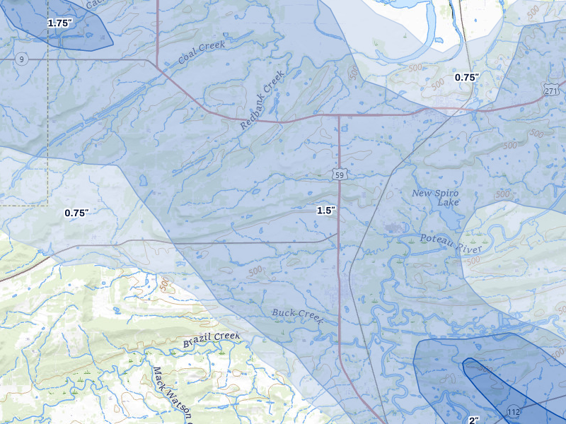 NEXRAD radar-signature map of the hail storm over Bokoshe, OK on Apr 25, 2026