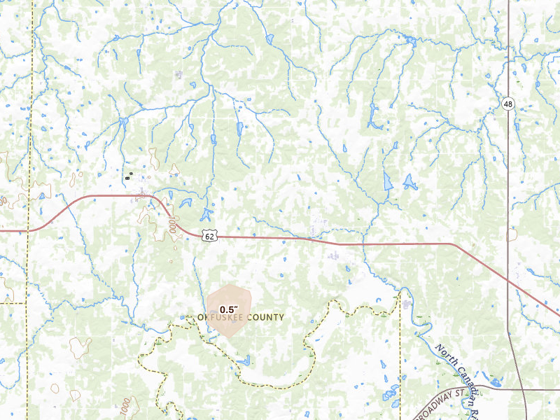Radar-estimated hail-size map of the storm over Boley, OK on Mar 10, 2026