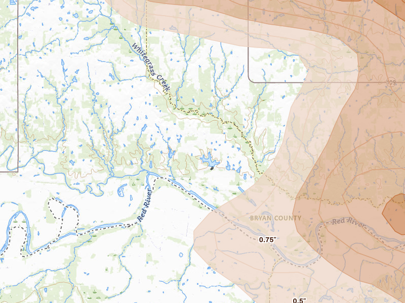 Radar-estimated hail-size map of the storm over Boswell, OK on Apr 24, 2026