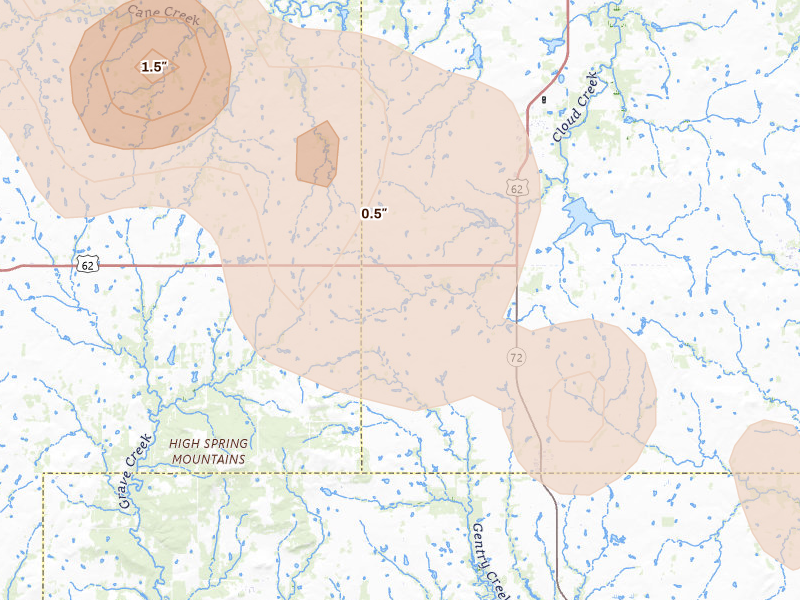 Radar-estimated hail-size map of the storm over Boynton, OK on May 8, 2026