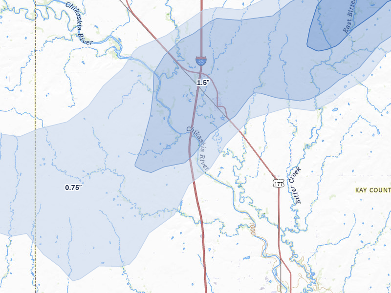 NEXRAD radar-signature map of the hail over Braman, OK