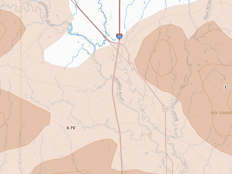 Radar-estimated hail-size map of the storm over Braman, OK