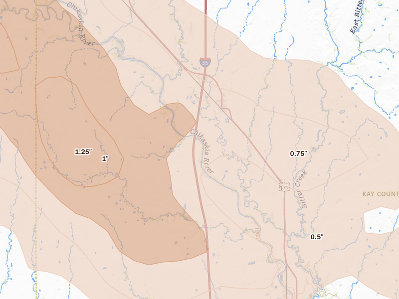 Radar-estimated hail-size map of the storm over Braman, OK
