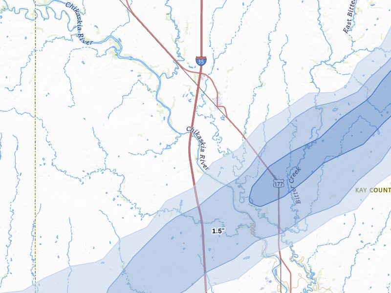 NEXRAD radar-signature map of the hail storm over Braman, OK on Jun 26, 2026
