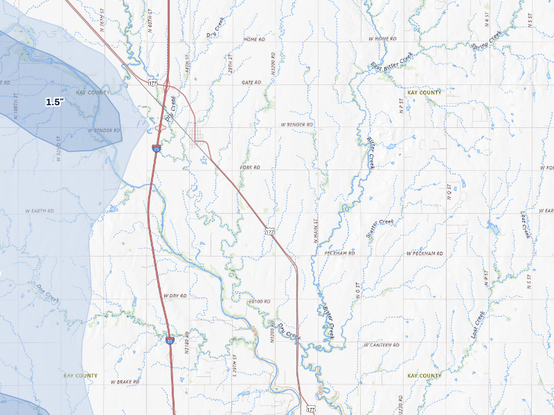 NEXRAD radar-signature map of the hail storm over Braman, OK on Aug 7, 2026