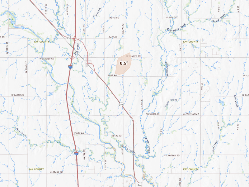 Radar-estimated hail-size map of the storm over Braman, OK