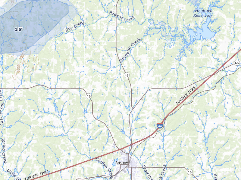 NEXRAD radar-signature map of the hail storm over Bristow, OK on Mar 1, 2026