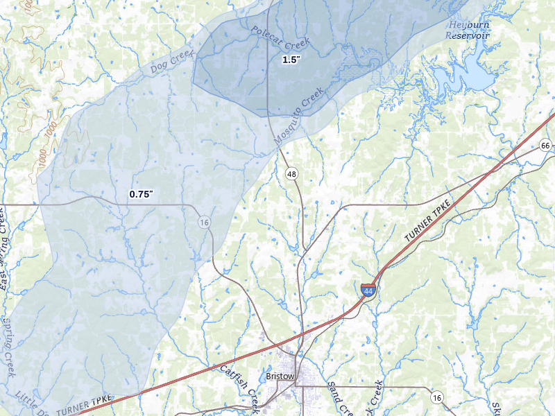 NEXRAD radar-signature map of the hail storm over Bristow, OK on Mar 6, 2026