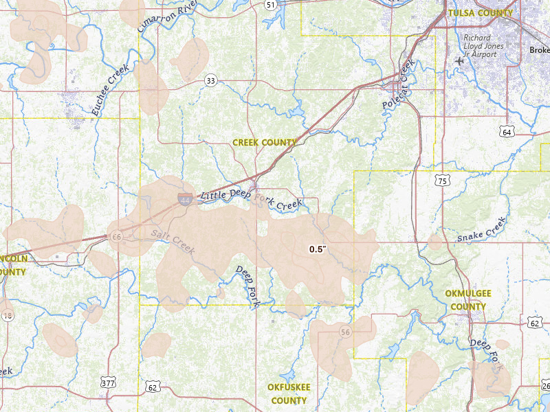 Radar-estimated hail-size map of the storm over Bristow, OK