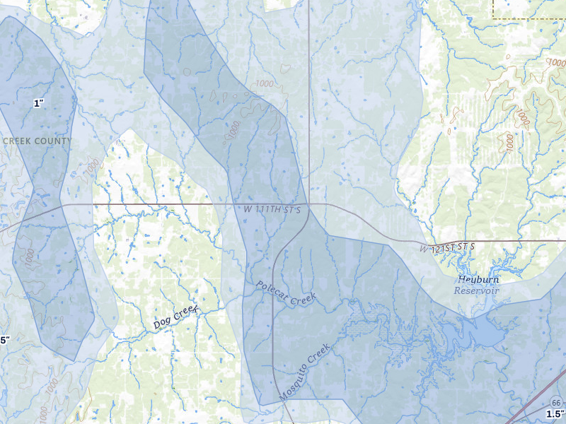 NEXRAD radar-signature map of the hail over Bristow, OK
