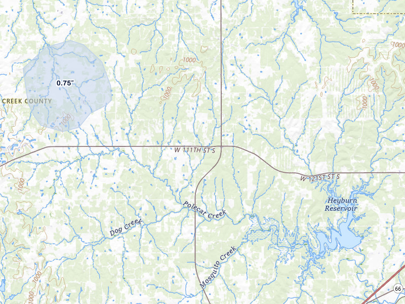 NEXRAD radar-signature map of the hail storm over Bristow, OK on Jul 11, 2026