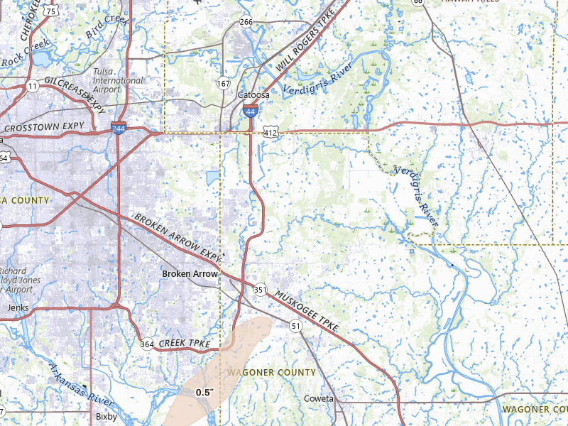 Radar-estimated hail-size map of the storm over Broken Arrow, OK on Mar 10, 2026