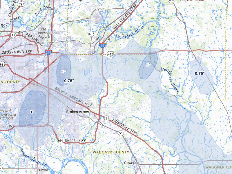 NEXRAD radar-signature map of the hail over Broken Arrow, OK