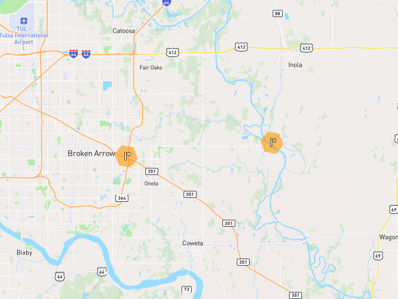 Hail map of Broken Arrow, OK on Jun 2, 2026, hail up to 1"