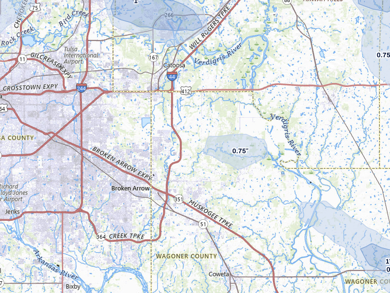 NEXRAD radar-signature map of the hail over Broken Arrow, OK
