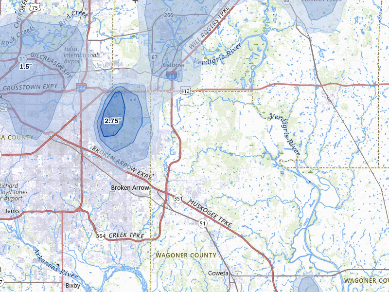 NEXRAD radar-signature map of the hail storm over Broken Arrow, OK on Jul 11, 2026