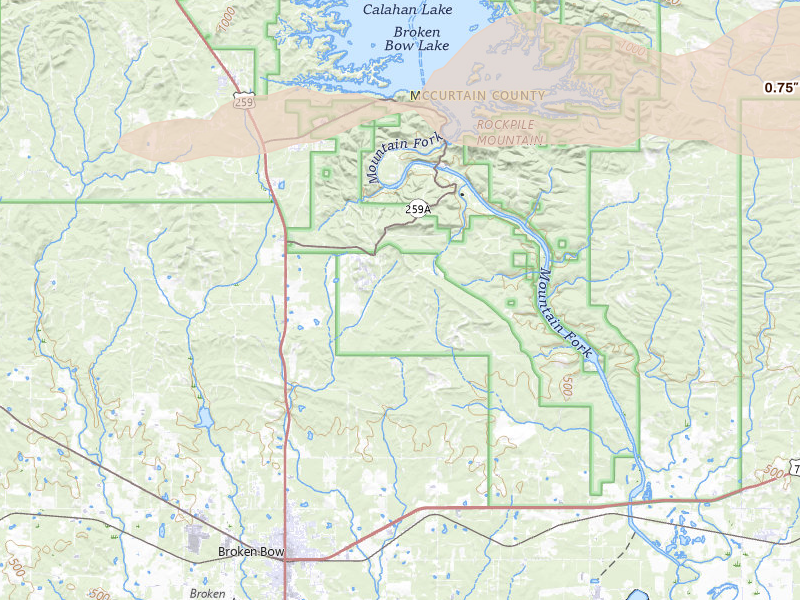 Radar-estimated hail-size map of the storm over Broken Bow, OK on Mar 15, 2026