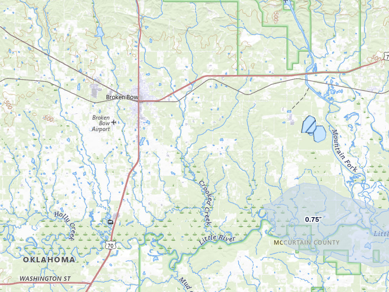 NEXRAD radar-signature map of the hail over Broken Bow, OK
