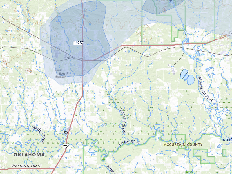 NEXRAD radar-signature map of the hail storm over Broken Bow, OK on Apr 28, 2026
