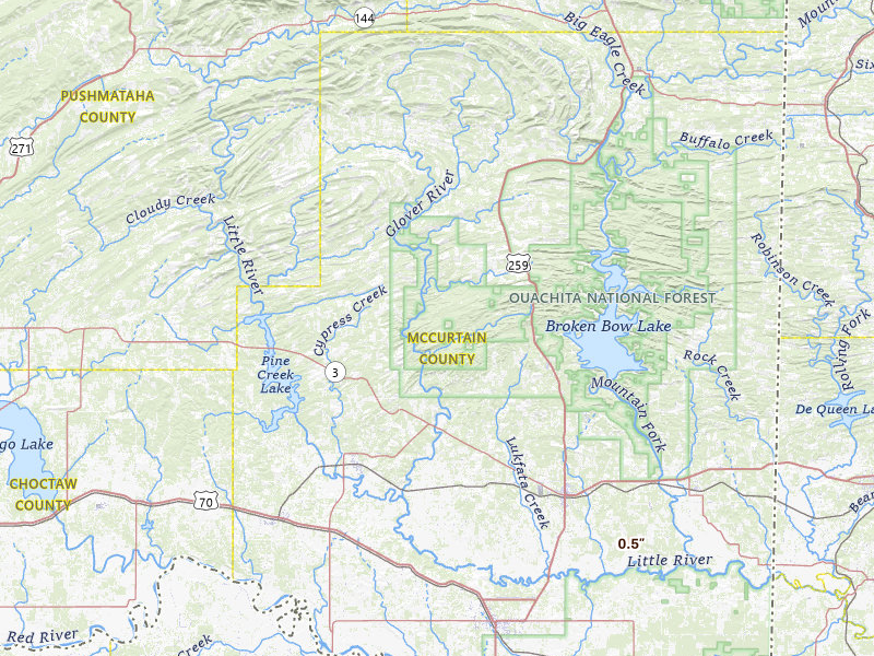 Radar-estimated hail-size map of the storm over Broken Bow, OK on May 23, 2026