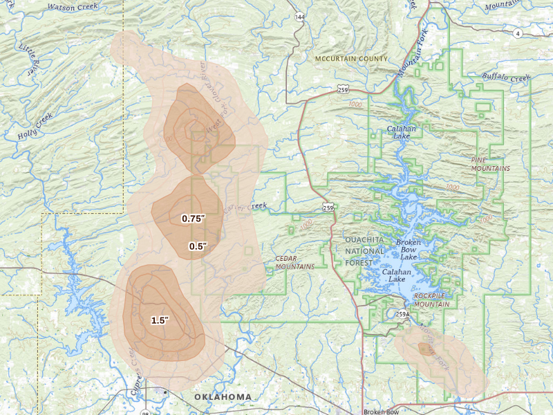 Radar-estimated hail-size map of the storm over Broken Bow, OK