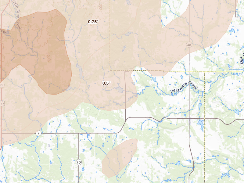 Radar-estimated hail-size map of the storm over Bromide, OK