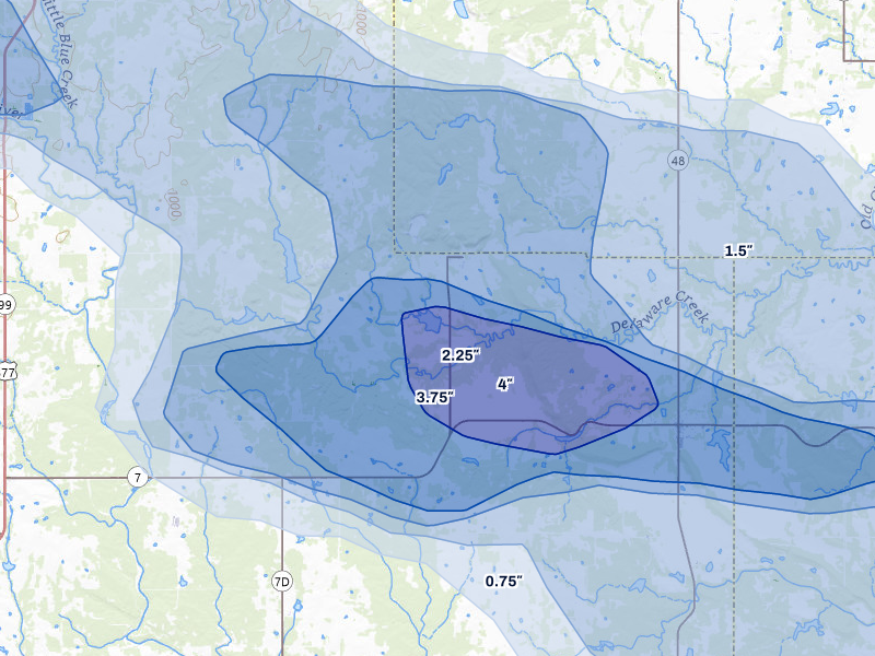 NEXRAD radar-signature map of the hail over Bromide, OK