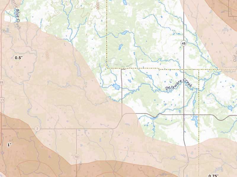 Radar-estimated hail-size map of the storm over Bromide, OK on Apr 25, 2026