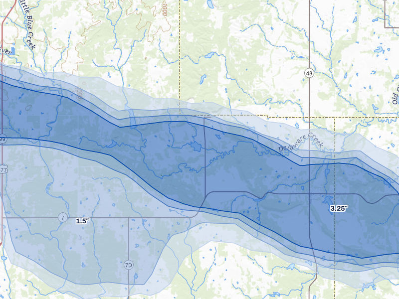 NEXRAD radar-signature map of the hail storm over Bromide, OK on Apr 28, 2026