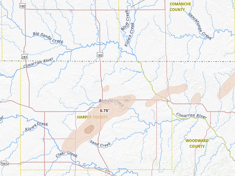 Radar-estimated hail-size map of the storm over Buffalo, OK on Mar 3, 2026