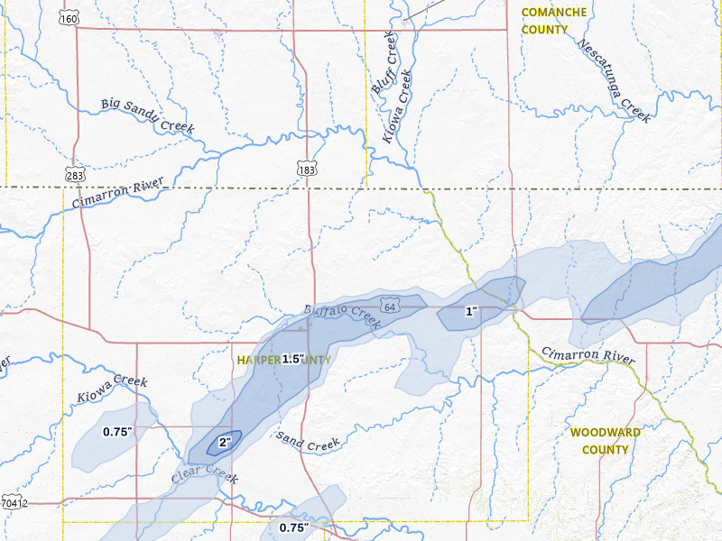 NEXRAD radar-signature map of the hail storm over Buffalo, OK on Mar 3, 2026