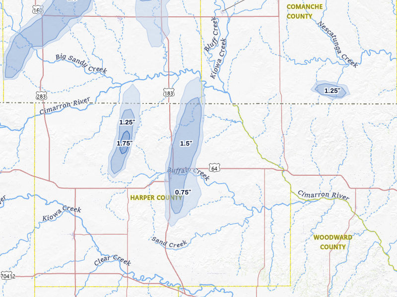 NEXRAD radar-signature map of the hail storm over Buffalo, OK on Jun 3, 2026