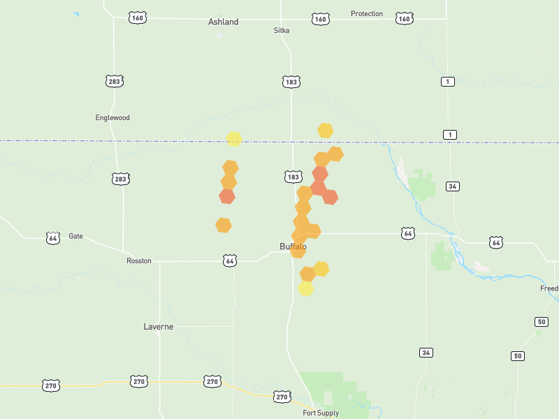 Hail map of Buffalo, OK on Jun 3, 2026, hail up to 1.75"