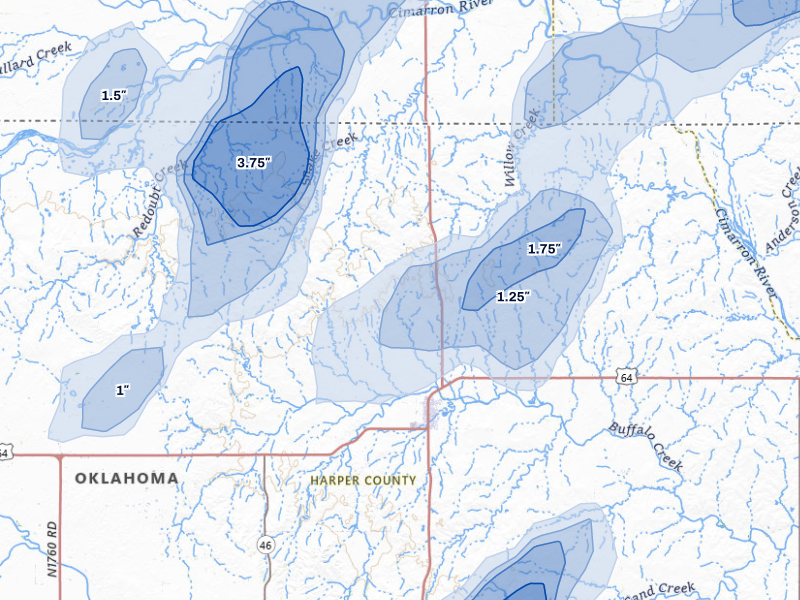 NEXRAD radar-signature map of the hail storm over Buffalo, OK on Sep 12, 2026