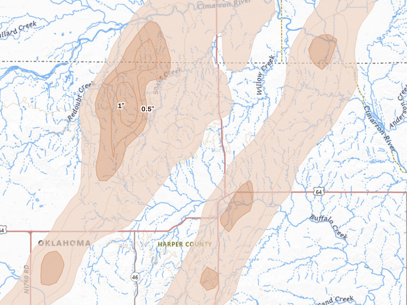Radar-estimated hail-size map of the storm over Buffalo, OK