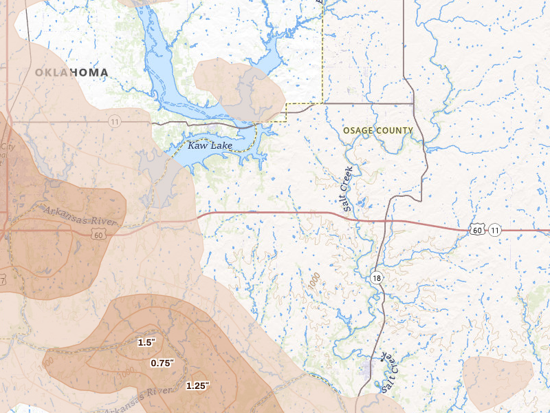 Radar-estimated hail-size map of the storm over Burbank, OK